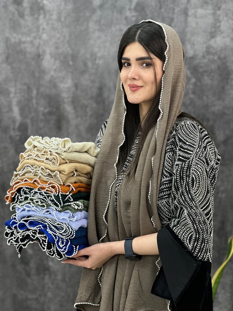 شال پلیسه دور مرواریدی وارداتی عمده خدادوست رشت