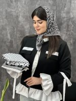 مینی اسکارف نخی سفید مشکی عمده رشت خدادوست