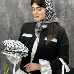 مینی اسکارف نخی سفید مشکی عمده رشت خدادوست