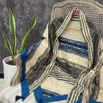 روسری نخی قواره 140 کرم سرمه ای (1709)