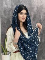شال پلیسه طرحدار نخی سرمه ای عمده خدادوست رشت