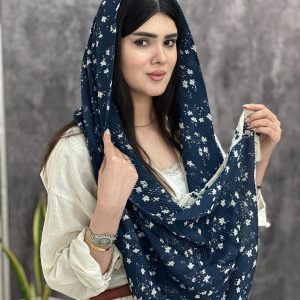 شال پلیسه طرحدار نخی سرمه ای عمده خدادوست رشت