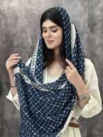 شال پلیسه طرحدار نخی سرمه ای عمده خدادوست رشت