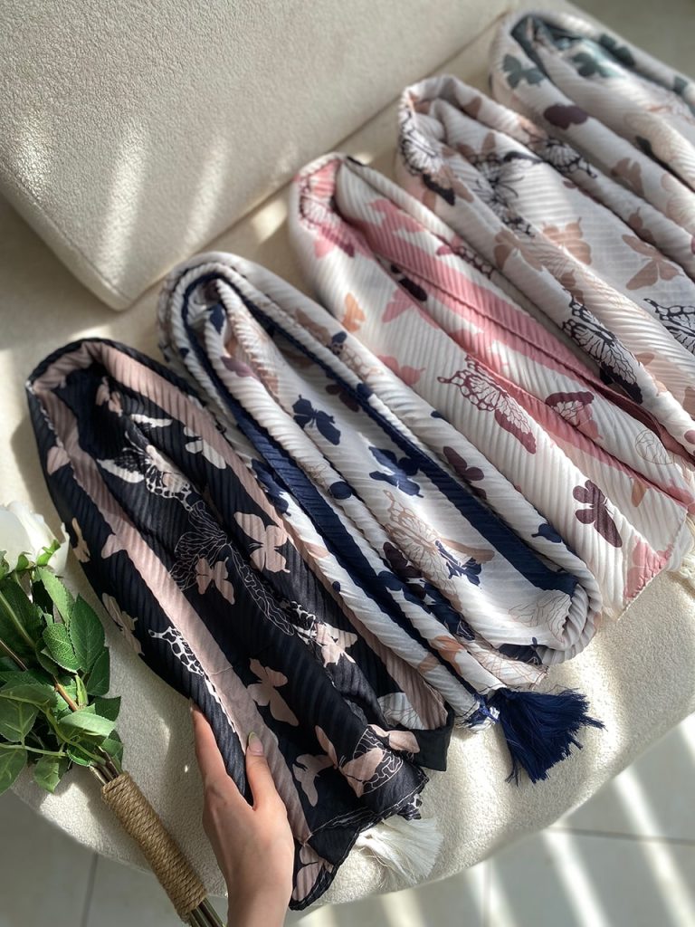 شال پلیسه طرحدار نخی پروانه عمده خدادوست رشت