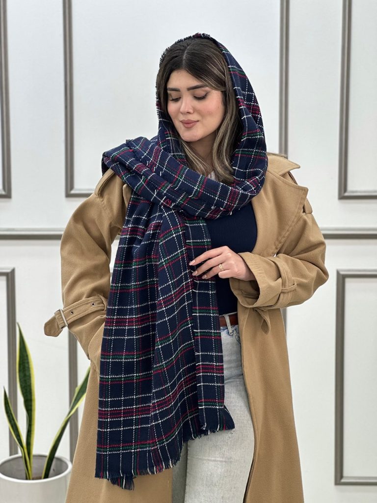 شال موهر چهارخونه سرمه ای رشت عمده خدادوست