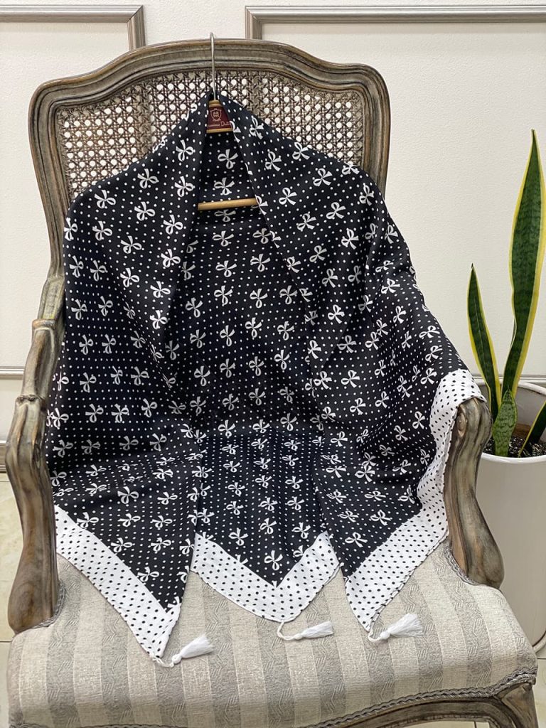 روسری سیا اسکارف قواره 140 پاپیون عمده خدادوست رشت