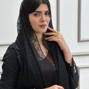 شال توری طرحدار مشکی عمده خدادوست رشت شال و روسری