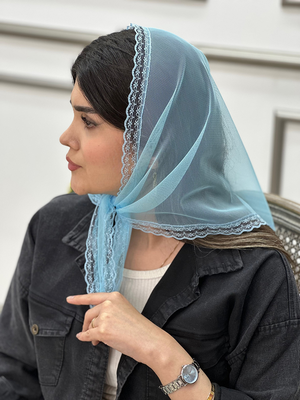 روسری مینی توری دور دانتل مجلسی روسری رشت عمده خدادوست