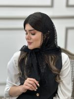 روسری سه گوش توری دور دانتل مشکی شال و روسری عمده خدادوست