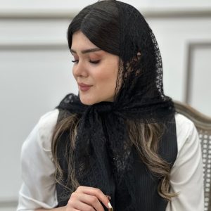 روسری سه گوش توری دور دانتل مشکی شال و روسری عمده خدادوست