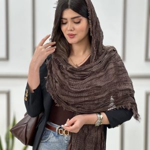 شال حصیری چروک قهوه ای خنک تابستانه شال و روسری رشت عمده خدادوست