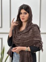 شال حصیری چروک قهوه ای خنک تابستانه شال و روسری رشت عمده خدادوست