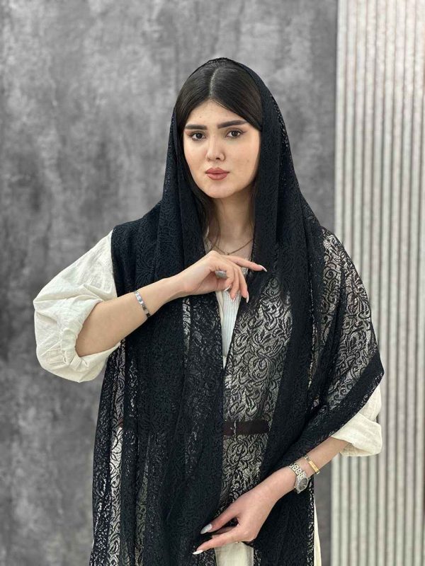 شال مشکی میکس طرح دار توری محرمی عمده رشت خدادوست