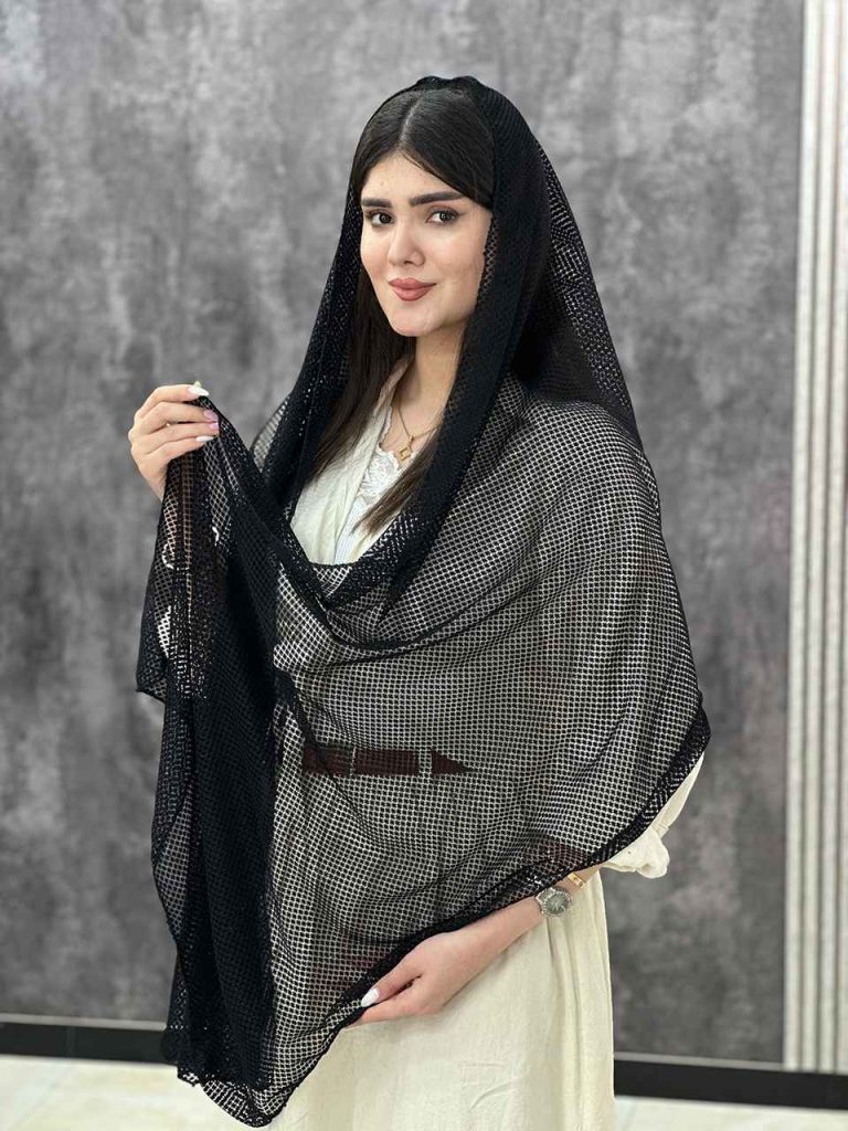 شال مشکی میکس طرح دار توری محرمی عمده رشت خدادوست