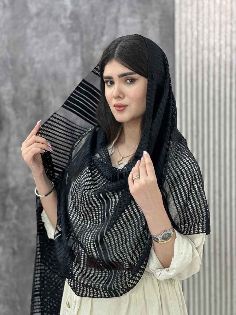 شال مشکی میکس طرح دار توری محرمی عمده رشت خدادوست