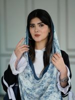 شال پلیسه طرحدار سرمه ای عمده خدادوست رشت شال و روسری