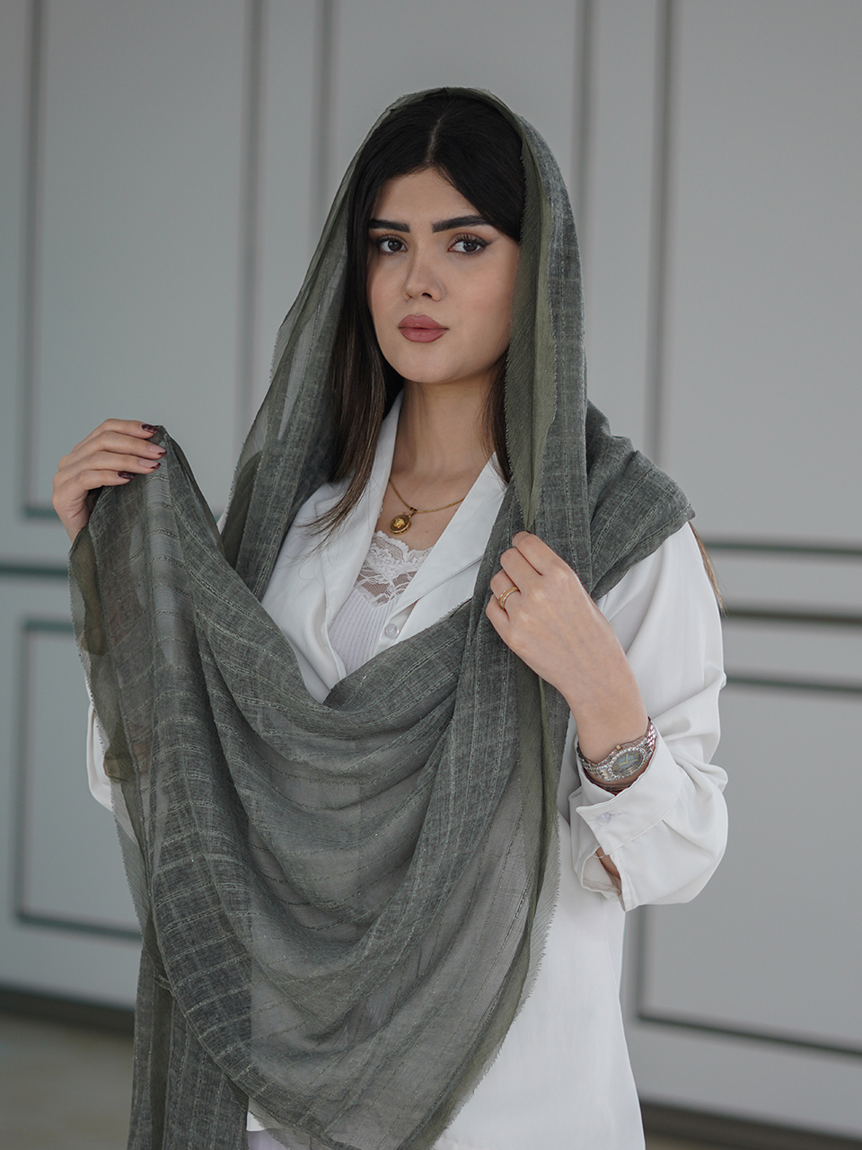 2304 شال وارداتی خطی لمه دار (2304) - تصویر 1