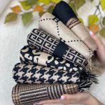 شال مخمل طرحدار کرم مشکی عمده خدادوست رشت