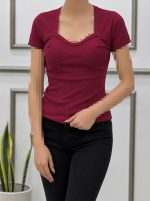 تیشرت نخ پنبه آستین کوتاه یقه دلبری (2061) - Image 3
