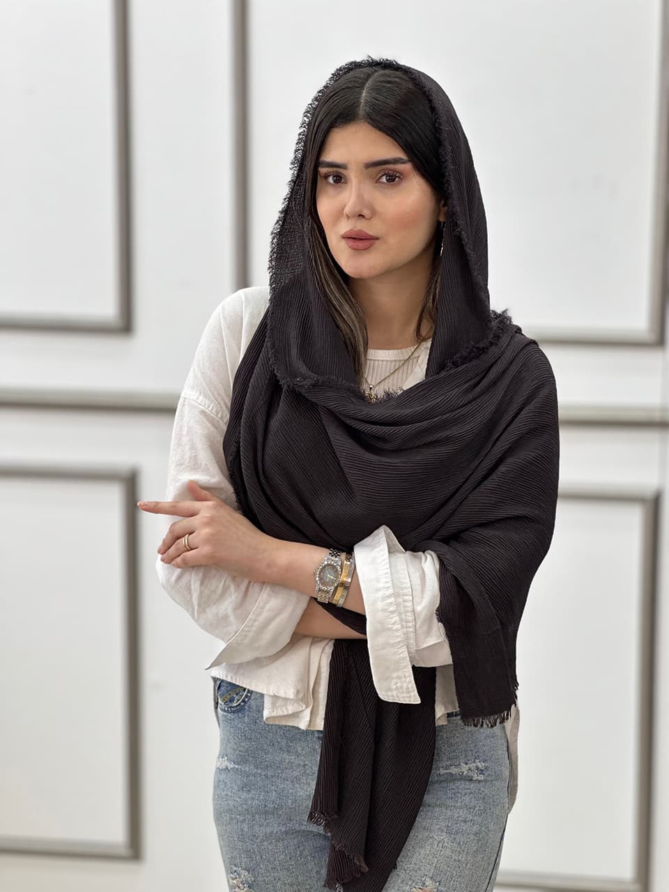 شال پلیسه ریز دور ریش بهاره خنک شال و روسری عمده خدادوست رشت