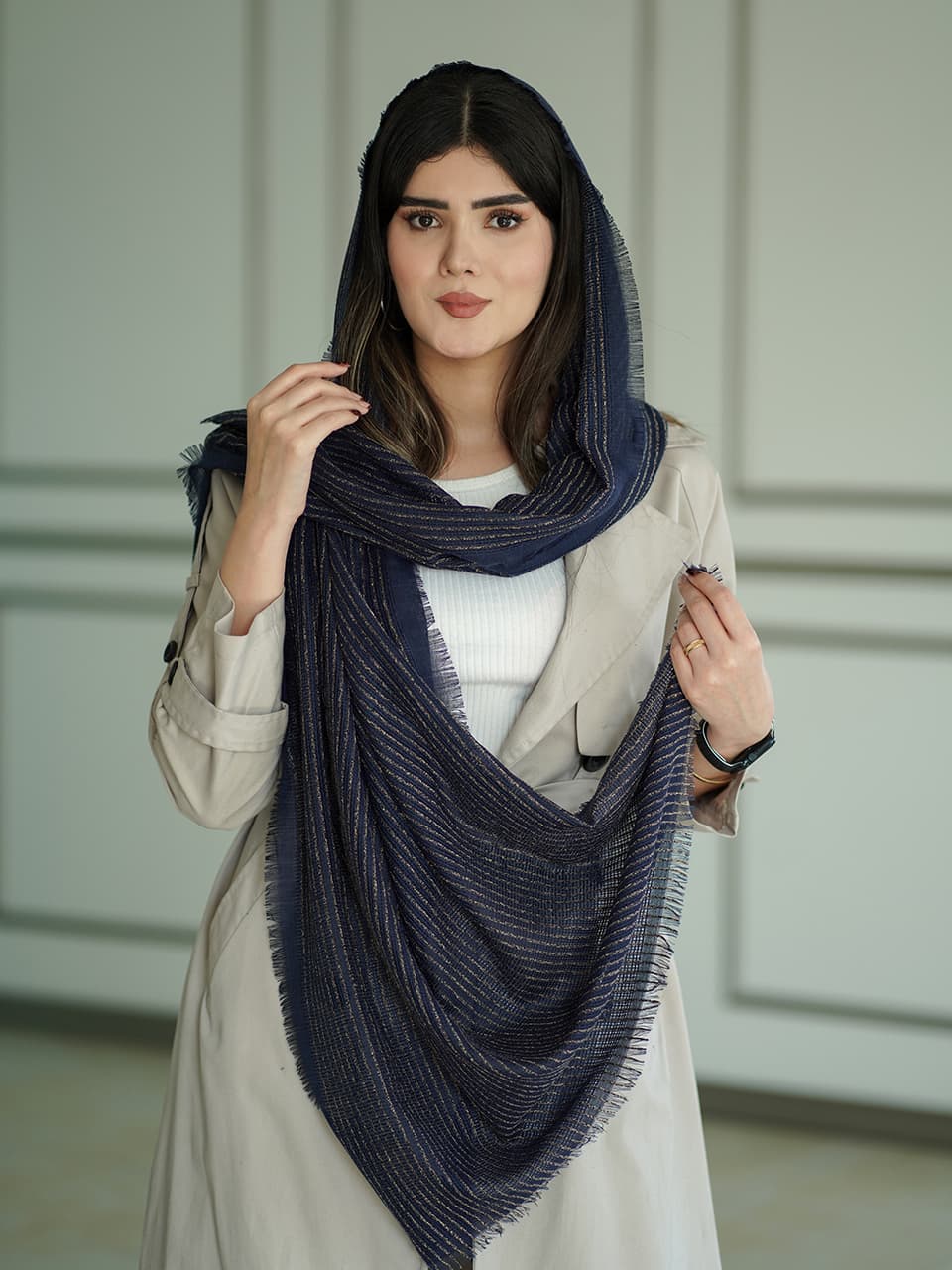 شال حصیری خطی پاییزه شال و روسری پوشاک عمده خدادوست
