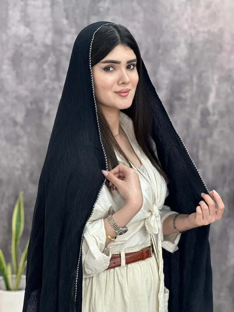 شال دور مغزی مشکی پلیسه عمده خدادست رشت
