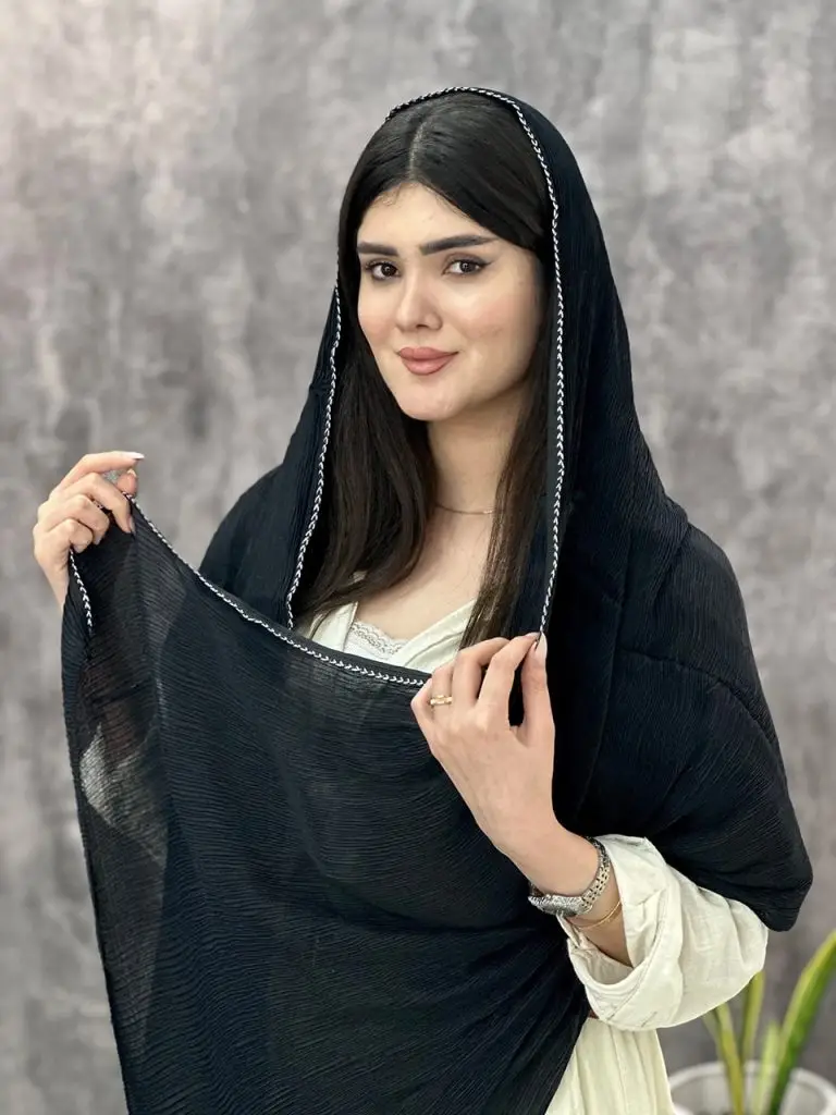 شال دور مغزی مشکی پلیسه عمده خدادست رشت