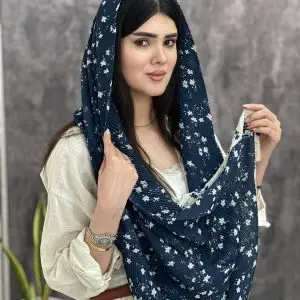 شال پلیسه طرحدار نخی سرمه ای عمده خدادوست رشت