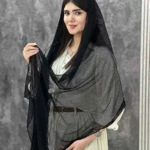 شال مشکی میکس طرح دار توری محرمی عمده رشت خدادوست