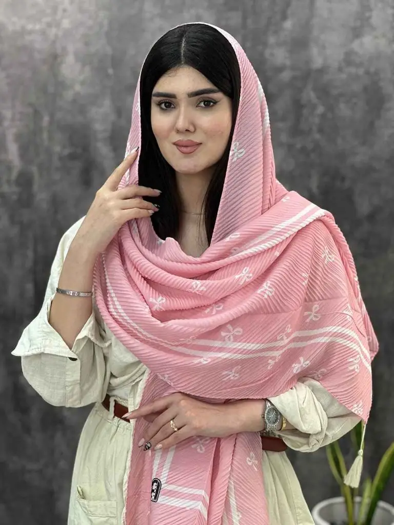 شال پلیسه صورتی طرحدار رشت عمده خدادوست